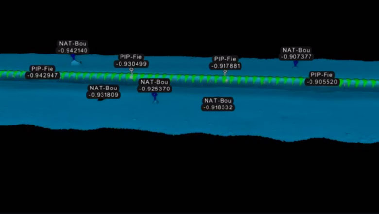 Events highlighted during a pipeline inspection in NaviModel software