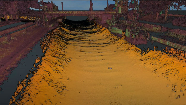 A 3D model in NaviSuite Kuda software of a canal connecting two basins at a harbour
