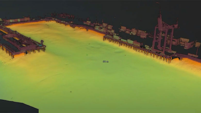 A hydrographic survey from a harbour inspection visualised in NaviModel software