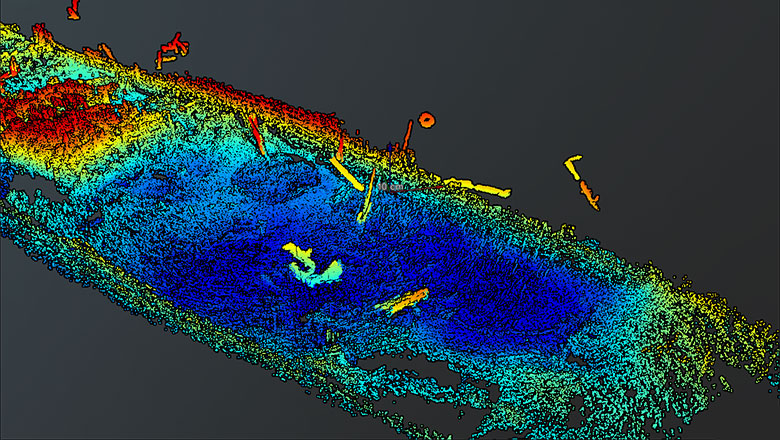 The deck of a shipwreck after partial removal modelled in NaviModel software