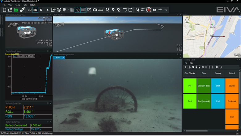 The BlueROV2 performing a subsea ROV operation displayed in NaviSuite Mobula software