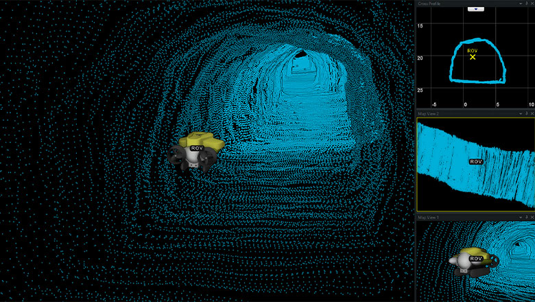 Video of a tunnel inspection with an ROV and mounted sonar modelled with NaviSuite software