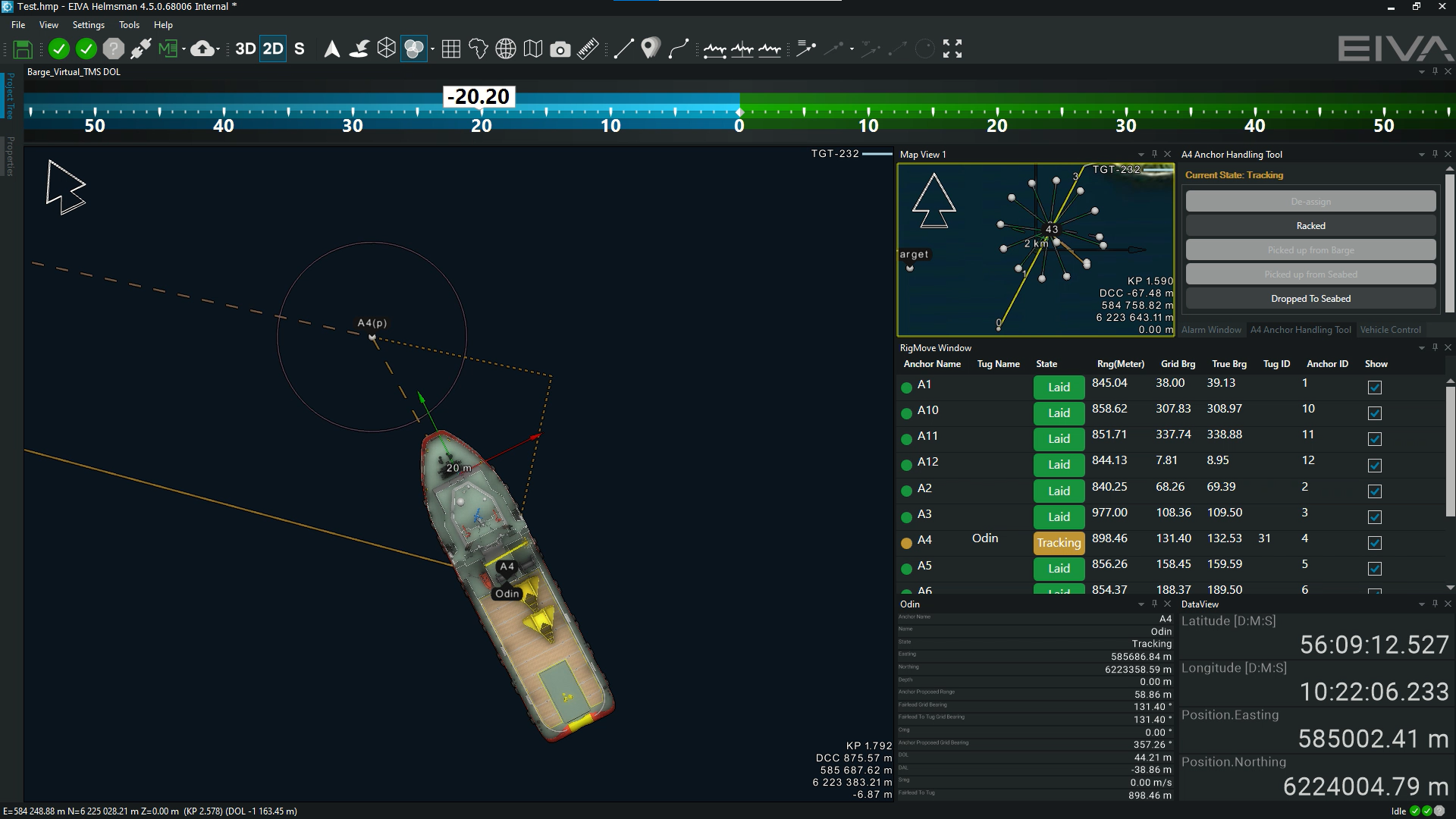 Tug boat monitored and dropping its anchor in NaviPac 4.5
